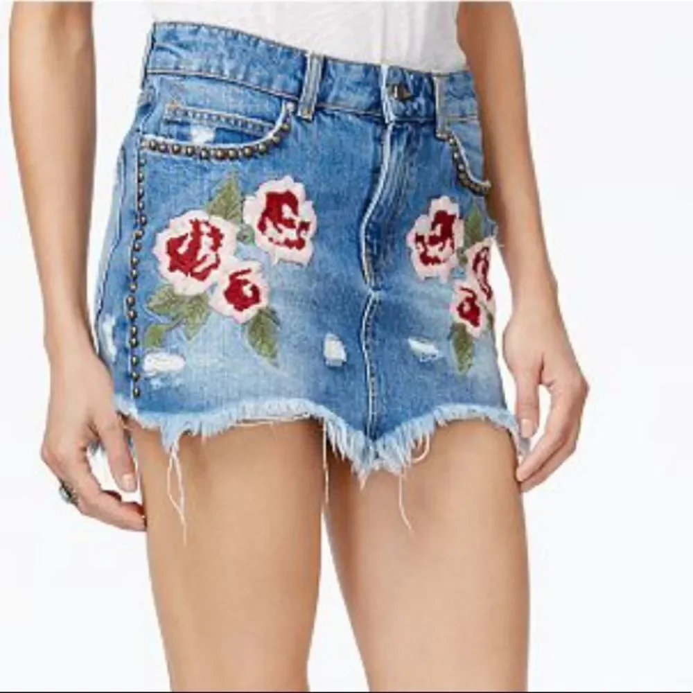 Free People‎ Embroidered Denim Mini Skirt